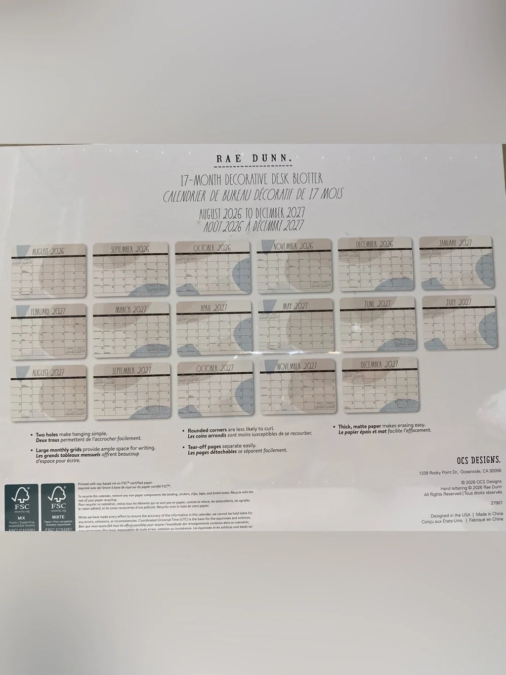 Rae Dunn ❤️2027 17-Month Desk Blotter Calendar/Planner New